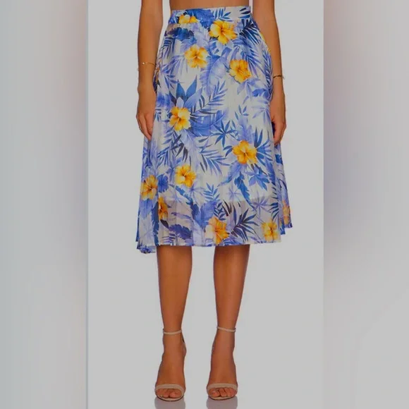 JOA Los Angeles Revolve Hawaiian A Line Skirt in Blue Iris with Pockets Sz S - Picture 13 of 13